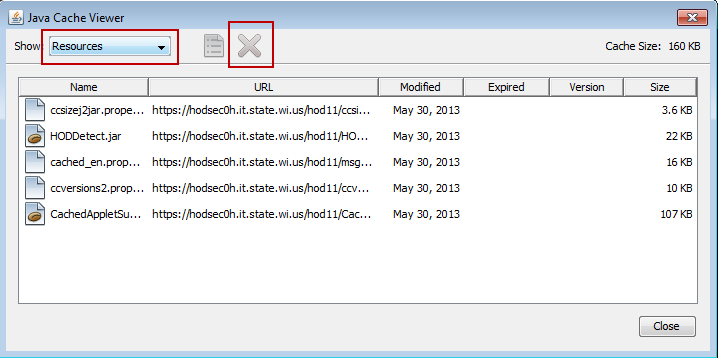 Figure 15 - Clearing Java Cache