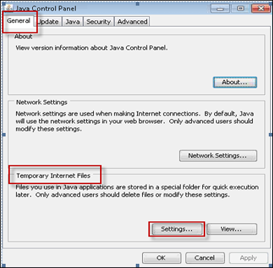 Figure 16 - Java Control Panel: Temporary Internet Files Settings