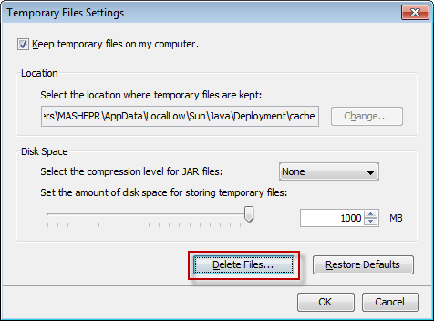 Figure 17 - Deleting Temporary Internet Files