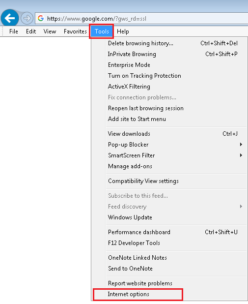 Figure 1 - Selecting Internet Options