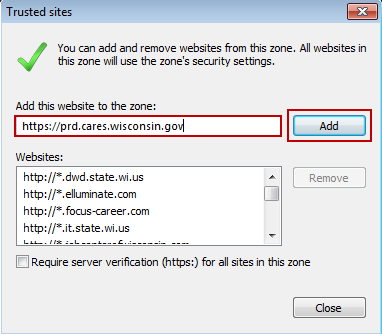 Figure 7 - Adding a Trusted Site