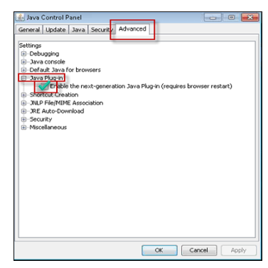 Figure 12 - Java Control Panel: Advanced Tab