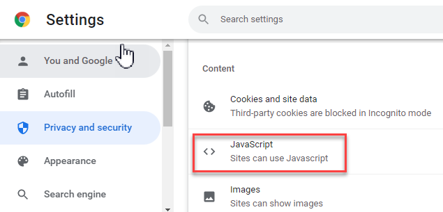 Figure 4 - Enable JavaScript
