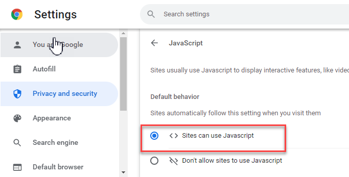Figure 5 - Enable JavaScript